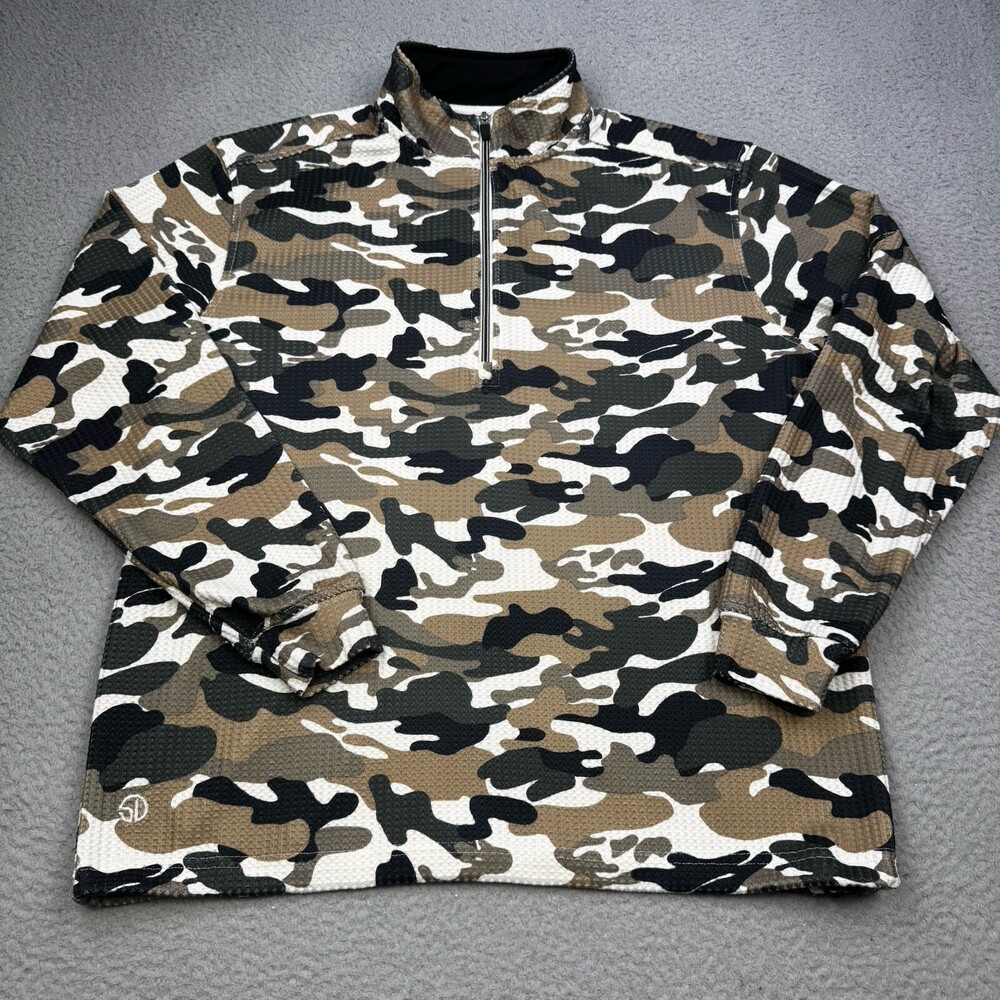 STRAIGHT DOWN Sweatshirt Mens Small Brown Camo Logo Quarter Zip Casual Preppy